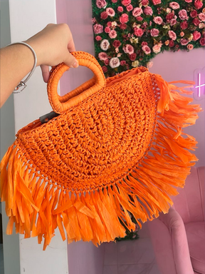 Bolsa Meia-Lua Laranja com Franjas