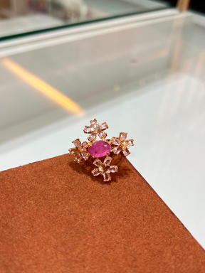 Anel Flor de Safira Rosa