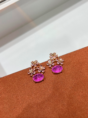 Brinco Flor com Safira Rosa